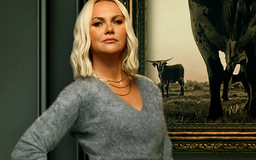 Galyna Saltkovska in a gray sweater and leather skirt, from The McBee Dynasty cast photos